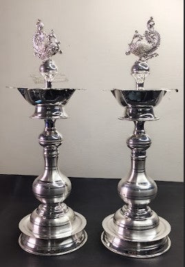 Pure Silver Peacock Lamp pair 565gm - By Mahita Collections